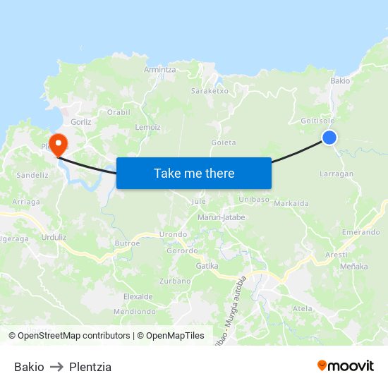 Bakio to Plentzia map