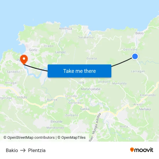 Bakio to Plentzia map