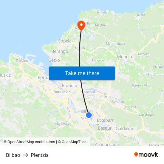 Bilbao to Plentzia map