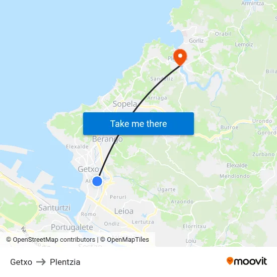 Getxo to Plentzia map