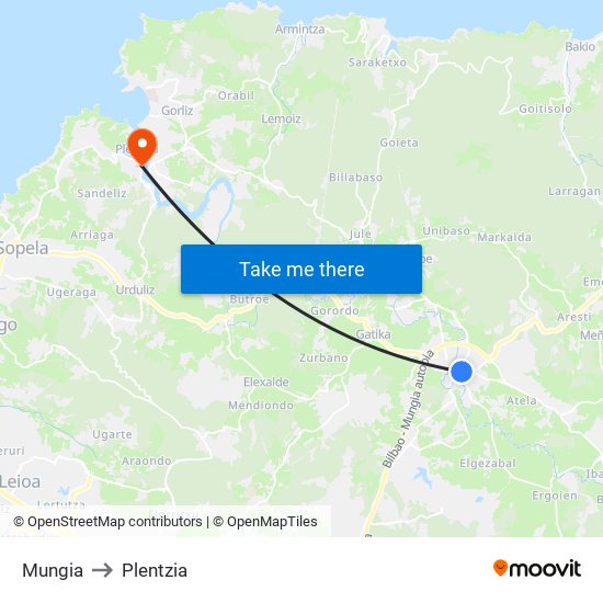 Mungia to Plentzia map