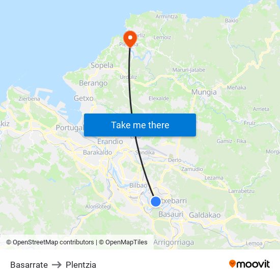 Basarrate to Plentzia map