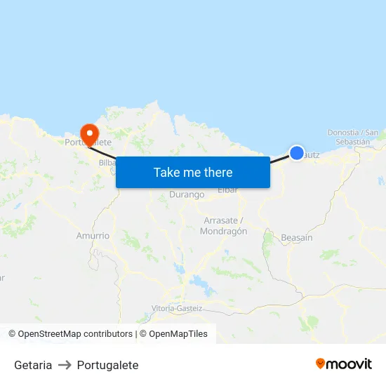 Getaria to Portugalete map