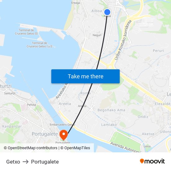 Getxo to Portugalete map