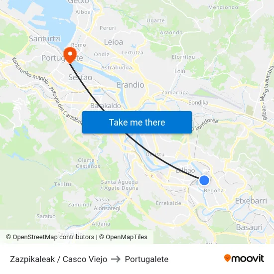 Zazpikaleak / Casco Viejo to Portugalete map
