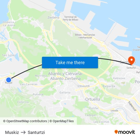 Muskiz to Santurtzi map