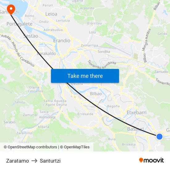 Zaratamo to Santurtzi map