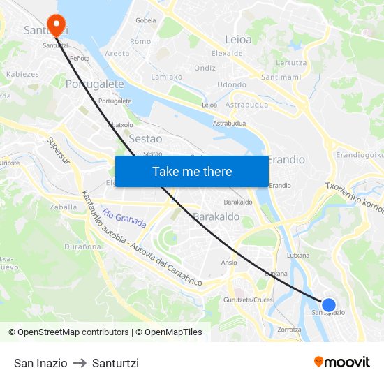 San Inazio to Santurtzi map