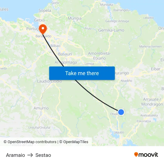 Aramaio to Sestao map