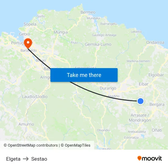 Elgeta to Sestao map