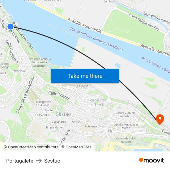 Portugalete to Sestao map