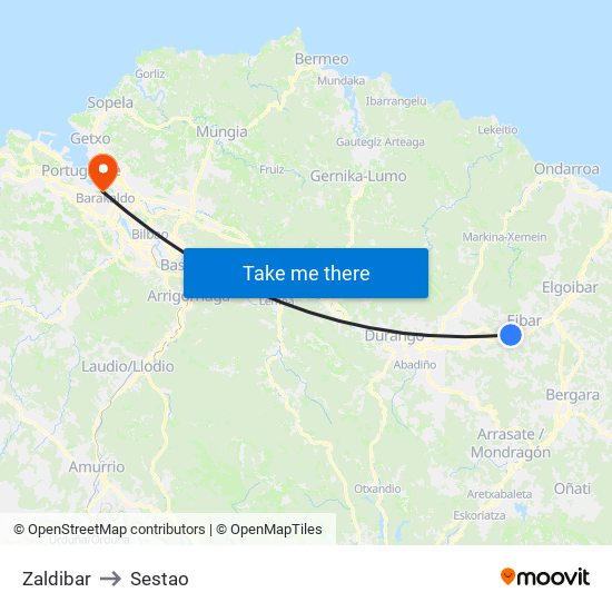 Zaldibar to Sestao map