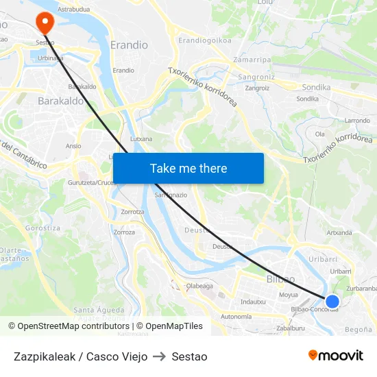 Zazpikaleak / Casco Viejo to Sestao map