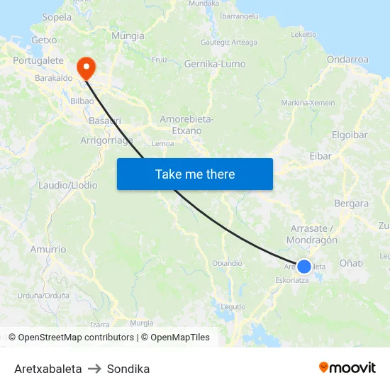 Aretxabaleta to Sondika map