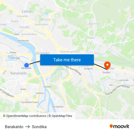 Barakaldo to Sondika map