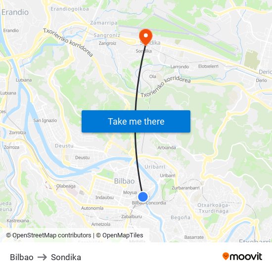 Bilbao to Sondika map