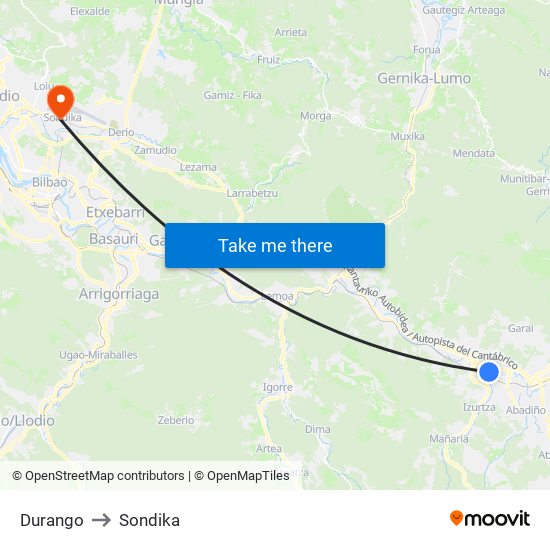Durango to Sondika map