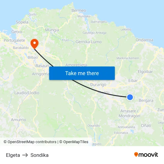 Elgeta to Sondika map