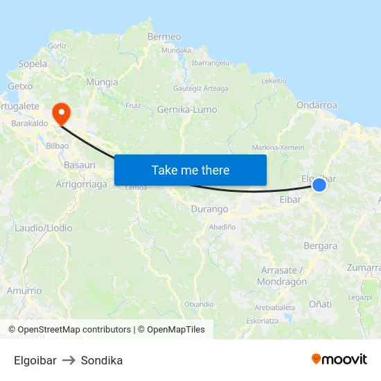 Elgoibar to Sondika map