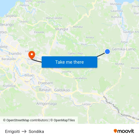Errigoiti to Sondika map