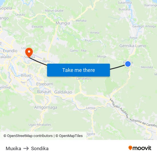 Muxika to Sondika map