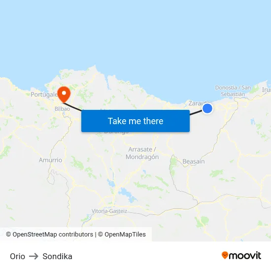 Orio to Sondika map