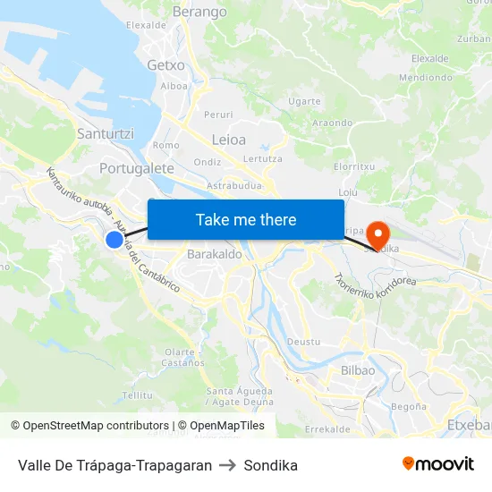 Valle De Trápaga-Trapagaran to Sondika map