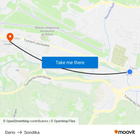 Derio to Sondika map