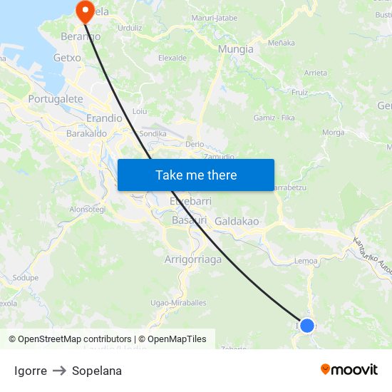 Igorre to Sopelana map