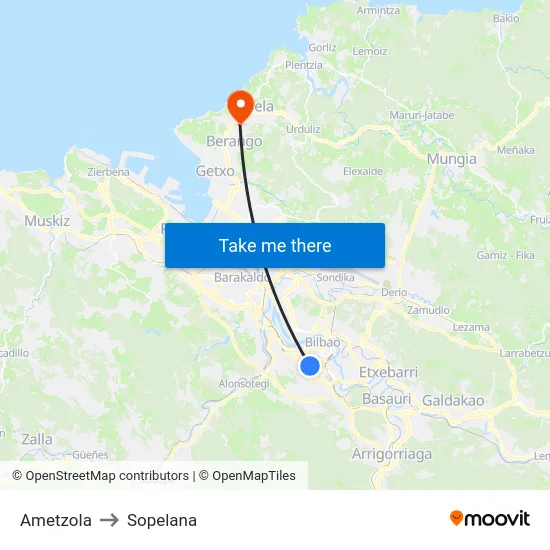 Ametzola to Sopelana map