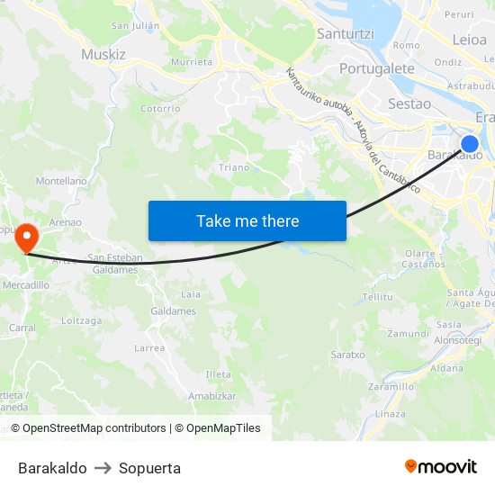 Barakaldo to Sopuerta map