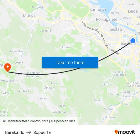Barakaldo to Sopuerta map