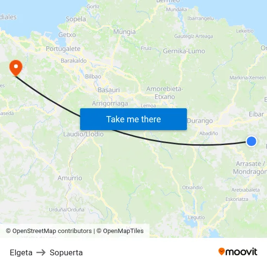 Elgeta to Sopuerta map