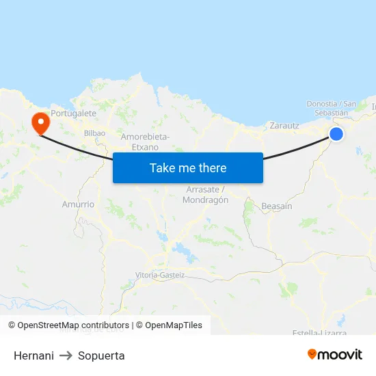 Hernani to Sopuerta map