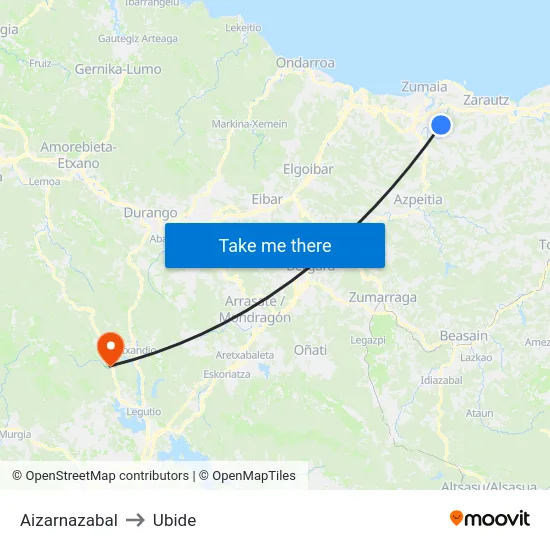 Aizarnazabal to Ubide map