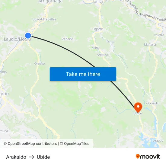 Arakaldo to Ubide map