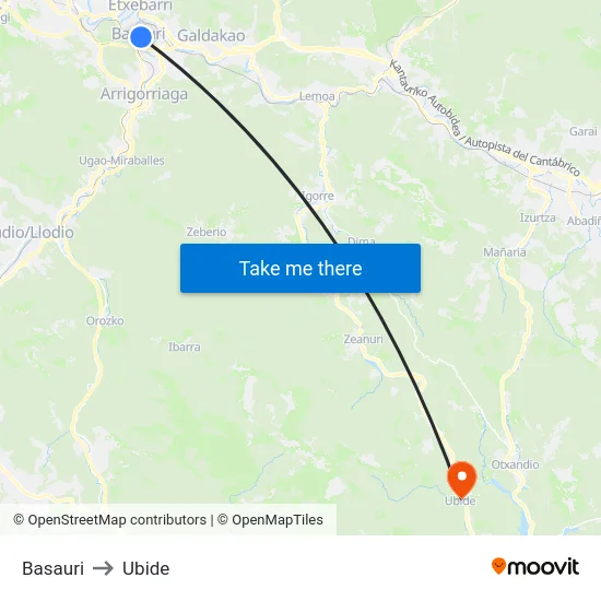 Basauri to Ubide map