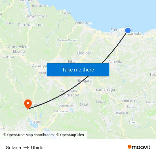 Getaria to Ubide map