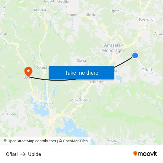 Oñati to Ubide map