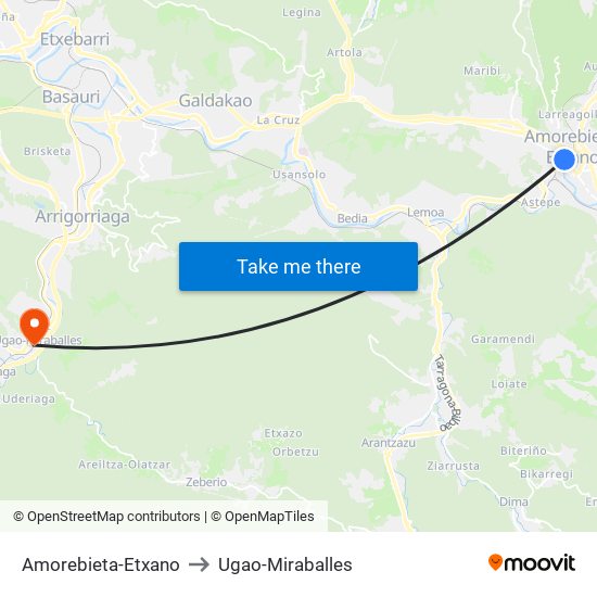 Amorebieta-Etxano to Ugao-Miraballes map