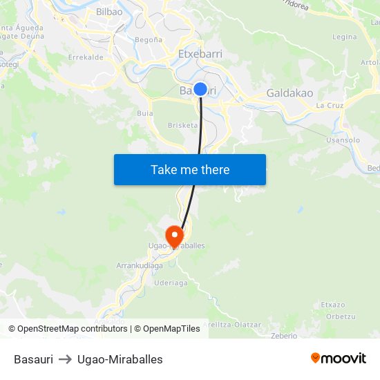 Basauri to Ugao-Miraballes map