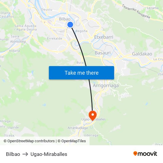 Bilbao to Ugao-Miraballes map