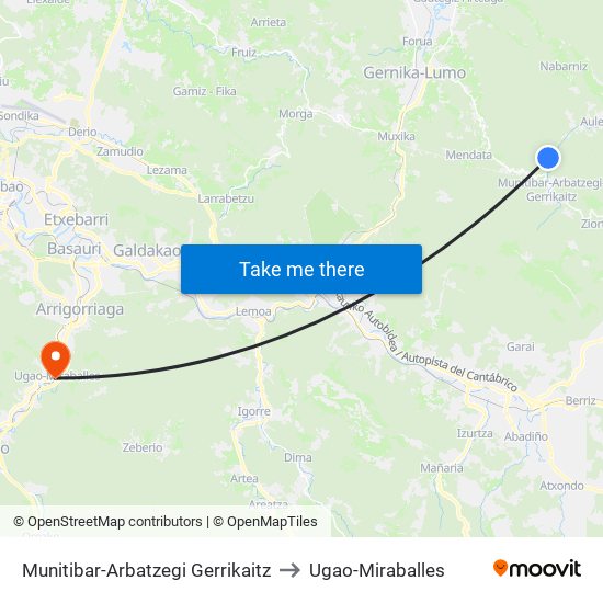 Munitibar-Arbatzegi Gerrikaitz to Ugao-Miraballes map