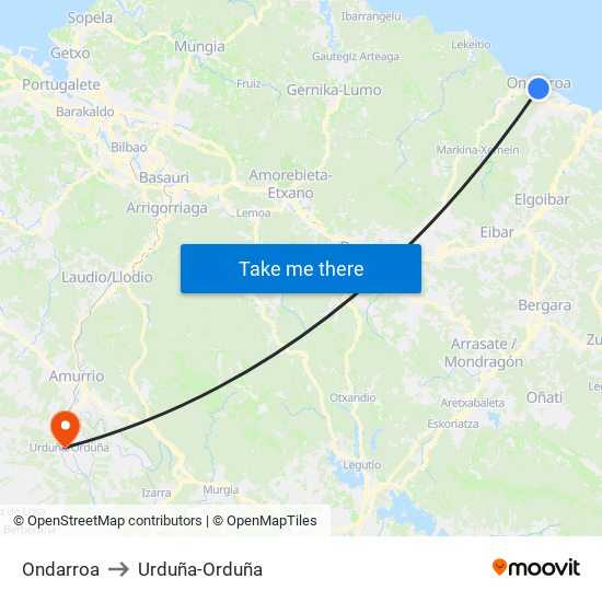 Ondarroa to Urduña-Orduña map