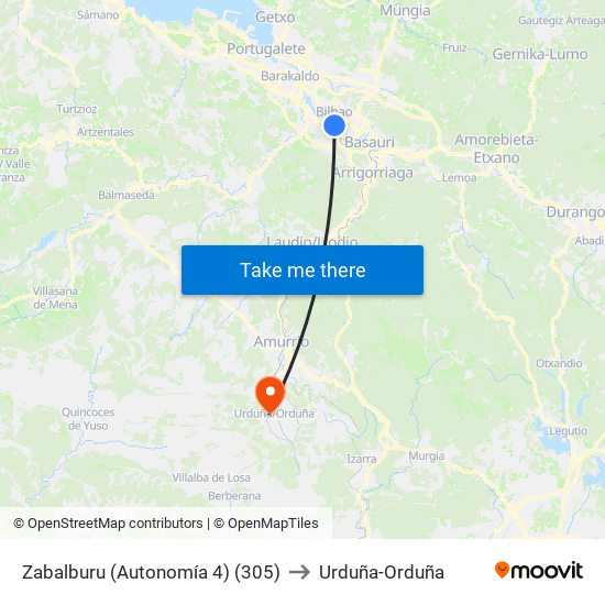 Zabalburu (Autonomía 4) (305) to Urduña-Orduña map