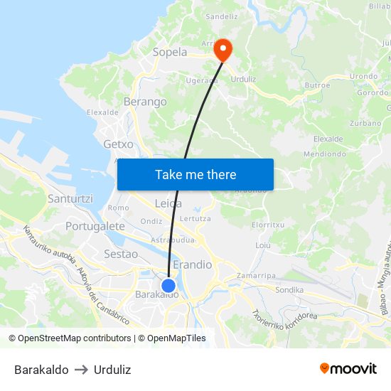 Barakaldo to Urduliz map