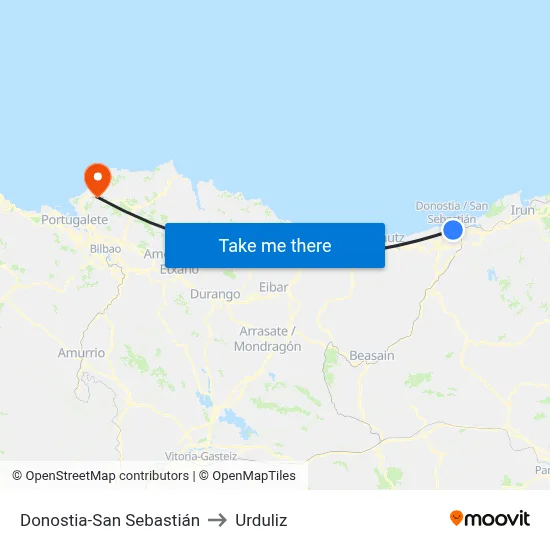 Donostia-San Sebastián to Urduliz map