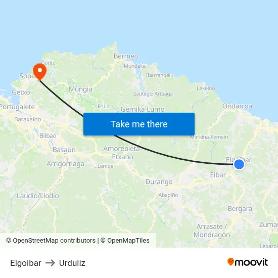 Elgoibar to Urduliz map