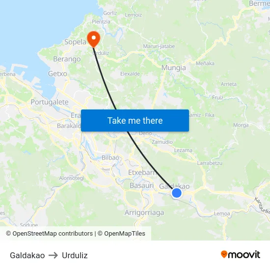 Galdakao to Urduliz map