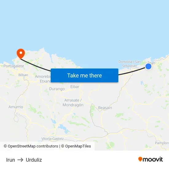 Irun to Urduliz map
